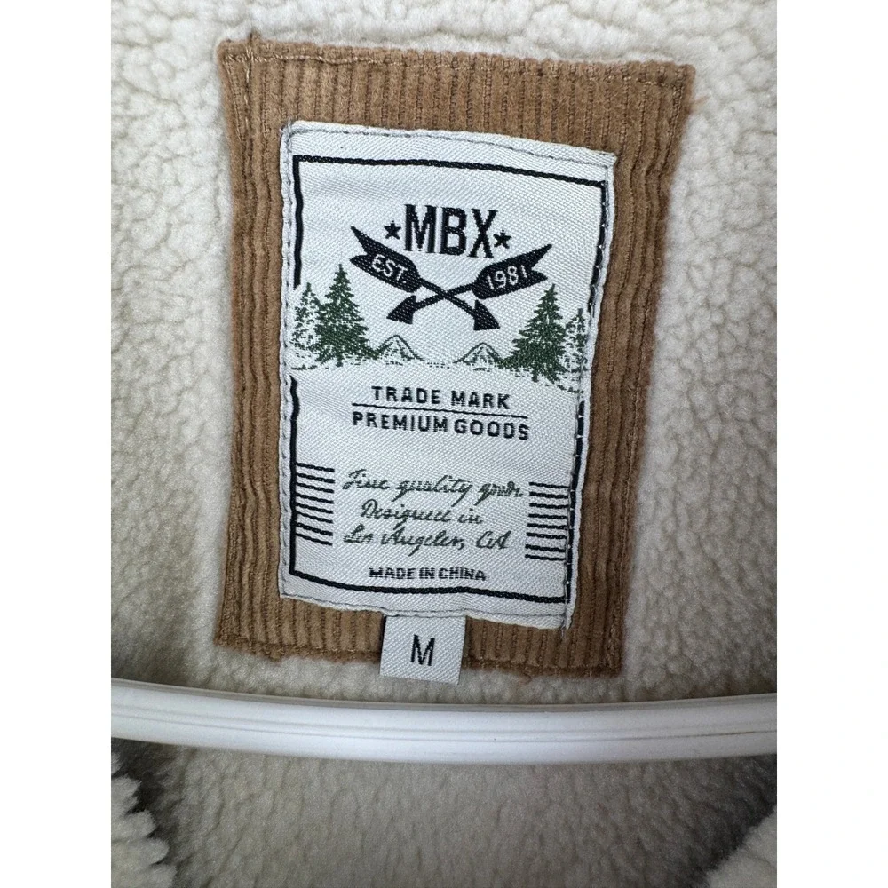 MBX Corduroy Sherpa Lined Trucker Jacket Men's Medium Tan Beige Cozy Western - Picture 3 of 6